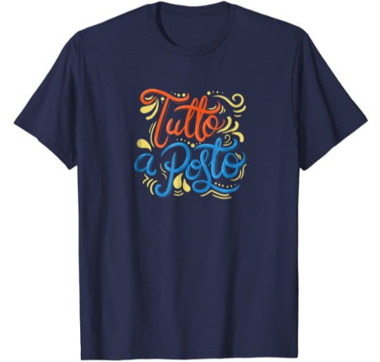 Man navy t-shirt featuring the Italian text Tutto a Posto