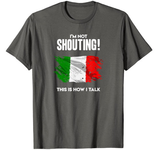 Cool grey man t-shirt featuring the Italian flag and a funny quote