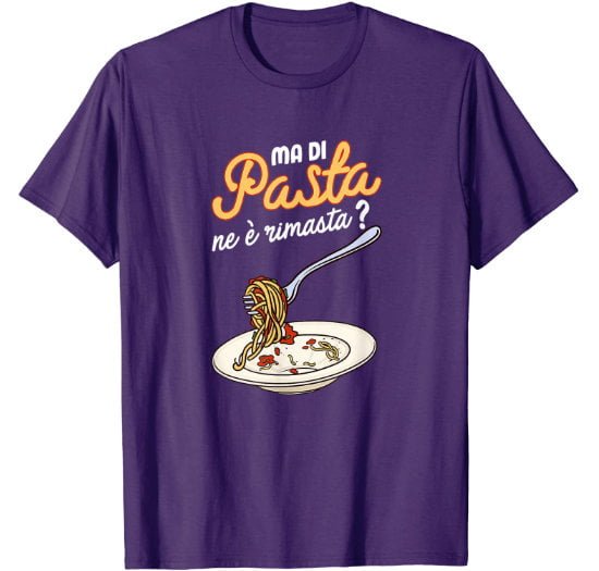 Cool purple t-shirt for man featuring a plate of spaghetti pasta