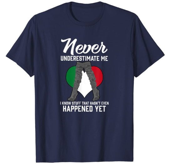 Woman navy t-shirt with funny Italian girlfriend quote