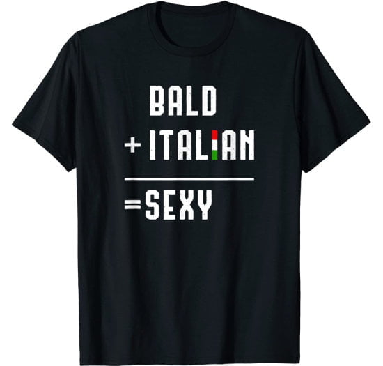 Funny bald Italian man black t-shirt