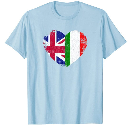 Light blue man t-shirt featuring the UK and Italy flag