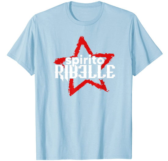Light blue man t-shirt with rebel spirit slogan in Italian