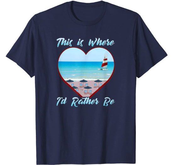 Navy t-shirt for man featuring a lovely Italian beach